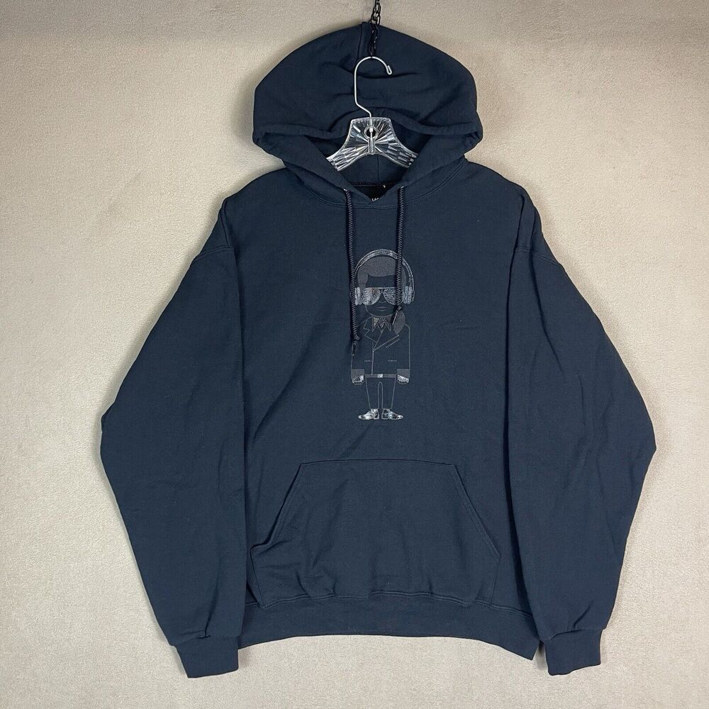 Karl Lagerfeld Sweatshirt‎ Mens Large Black Big Karl Caracter Pullover Hoodie